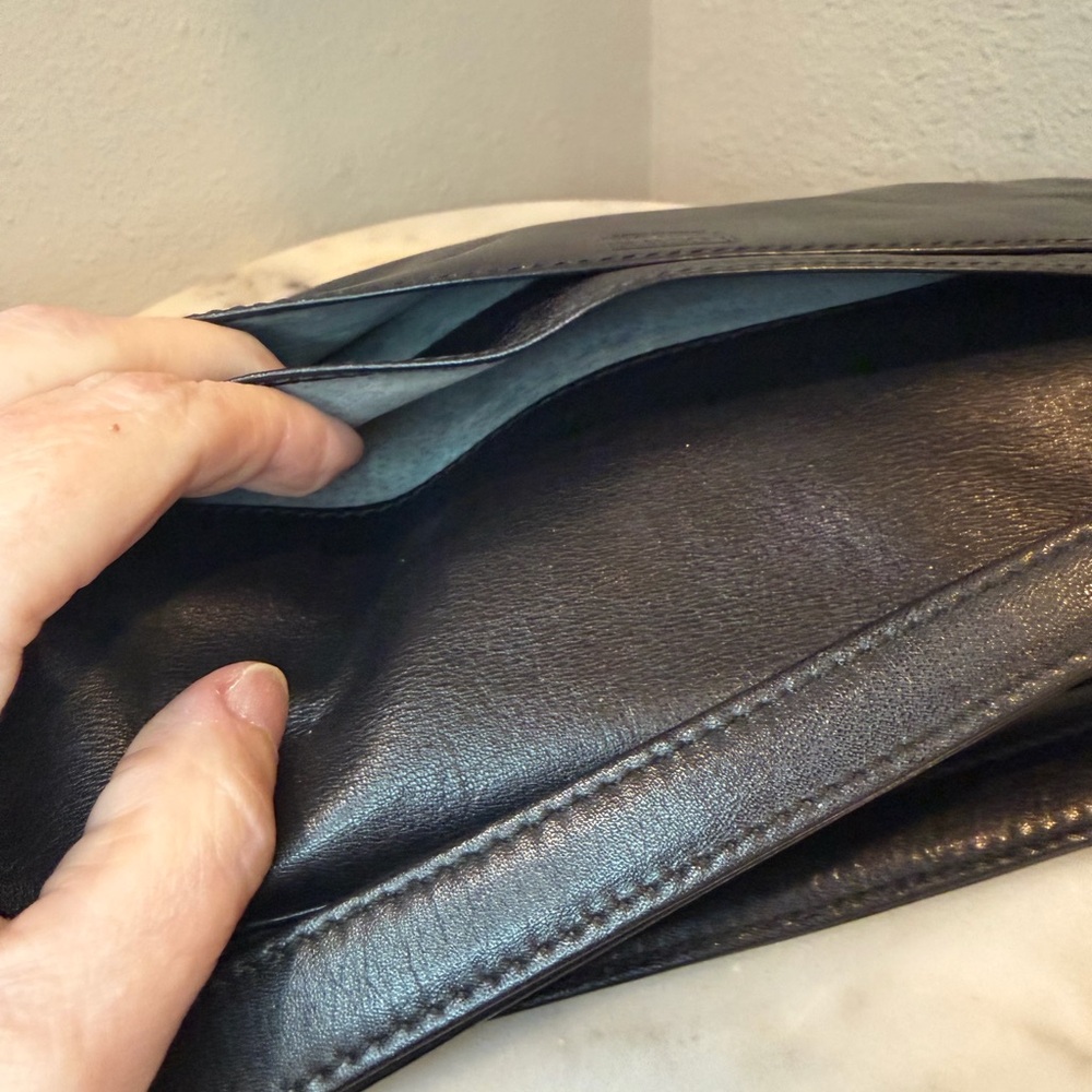 Loewe Black Leather Clutch/Wristlet with Gold Logo Tag - Picture 6 of 7